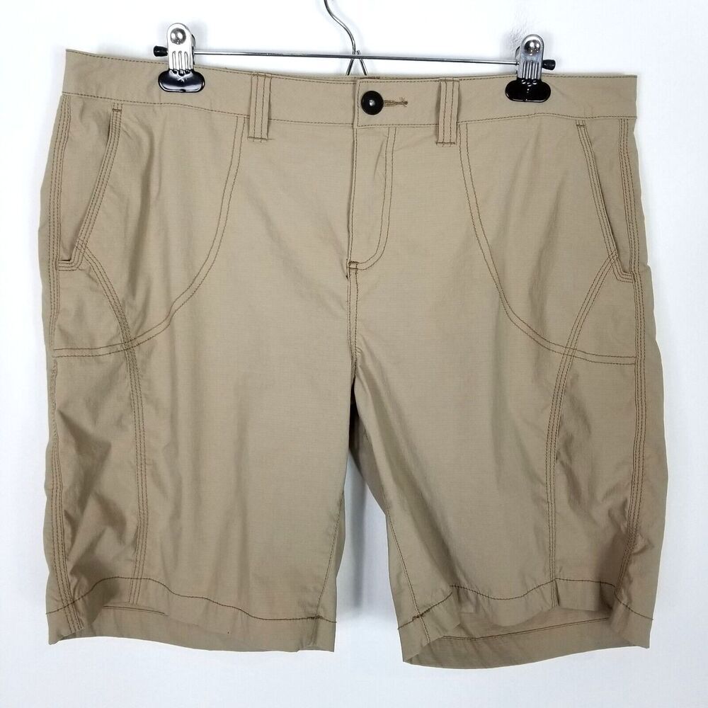 Grumicci Women Bermuda Flat Front‎ Hiking Shorts Sz 14 Beige Outdoor Pockets